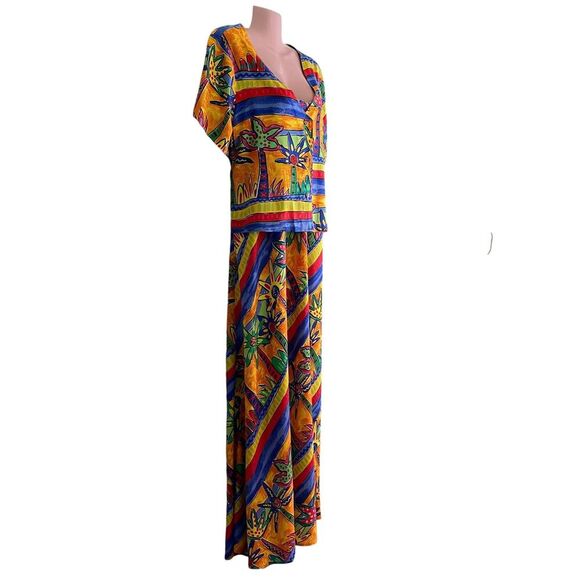 Vintage Palm Bay Dress Womens XL Tropical Maxi Jacket Set Made Hawaii 90s - Picture 2 of 8